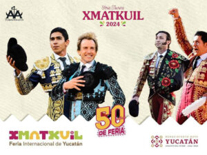 Cartel de la Feria Yucatán Xmatkuil 2024 con toreros como Román Collado y Antonio Ferrera en la plaza portátil "La Esperanza"