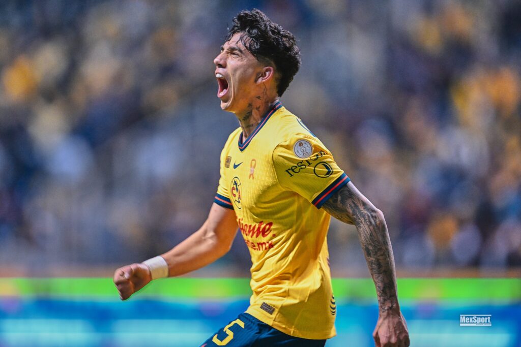 Kevin Álvarez festejando el 1-1/Imagen: X(@ClubAmerica)