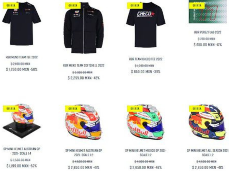 CHECO PÉREZ MERCHANDISE CLEARANCE WITH RED BULL 🏎️ (IMAGES WEB CHECOPEREZ.COM)