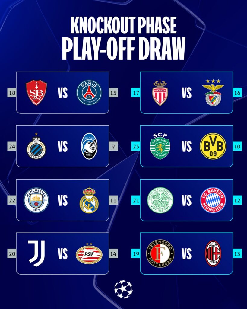 Partidos de playoffs listos/Imagen: X (@ChampionsLeague)