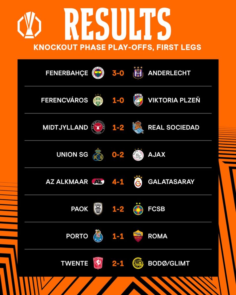 Resultados playoffs ida/Imagen: X (@EuropaLeague)