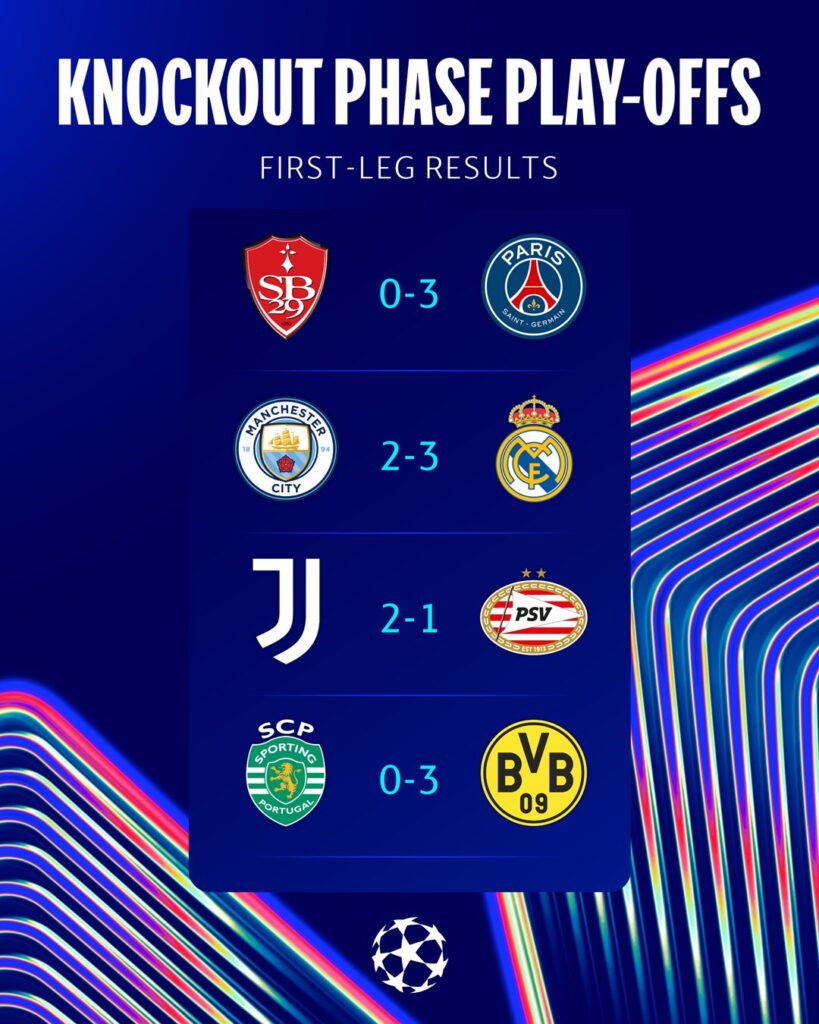 Resultados primeros juegos de playoffs/Imagen: X (@ChampionsLeague)