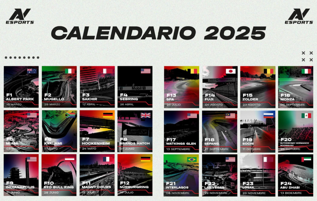 Calendario 2025 Fórmula AV/Imagen: FB (AV Esports LATAM)