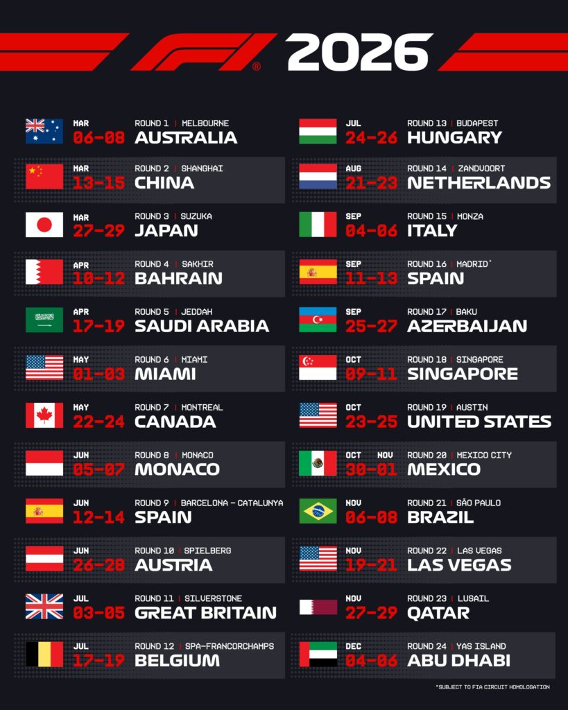 Calendario F1 2026/Imagen: X (@F1)