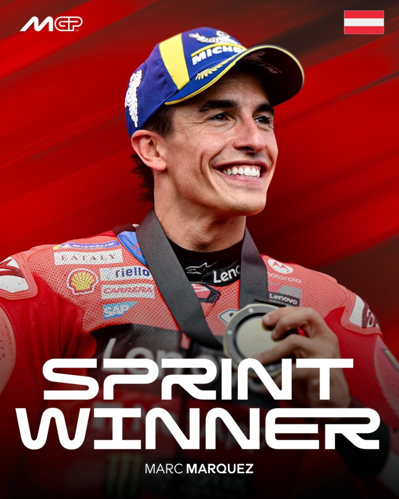 Victoria de Marc Márquez en el Sprint de Austria/Imagen: X (@MotoGP)