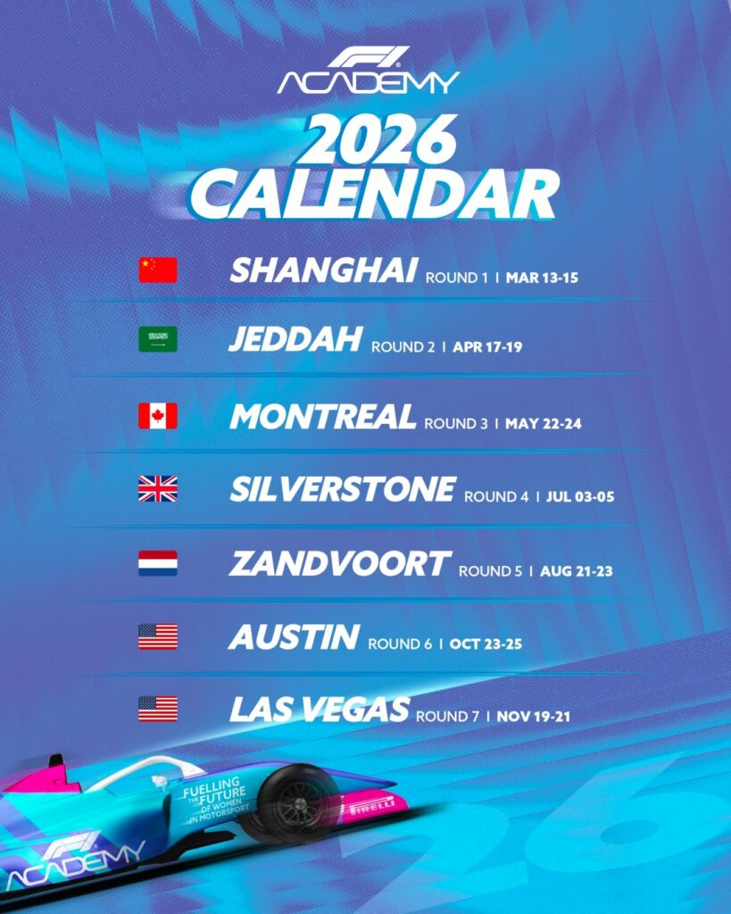 Calendario de F1 Academy 2026/Imagen: X (@f1academy)